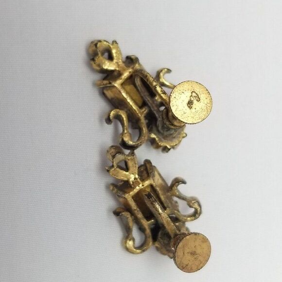 Vintage Coro Purple Rhinestone Clip On Earrings, Screw Back Gold Tone Setting - Picture 3 of 7